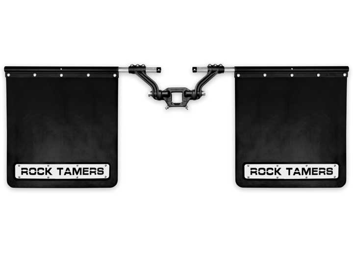 Rock Tamers, LLC ROCK TAMERS MUDFLAP SYSTEM, MATTE BLACK W/ SS TRIM PLATES FOR 2.5IN HITCH