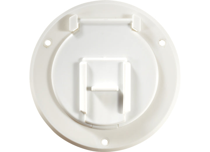 RV Designer BASIC CABLE HATCH, ROUND, POLAR WHITE -- 4.3IN X 2.3IN (REPLACEABLE LID)