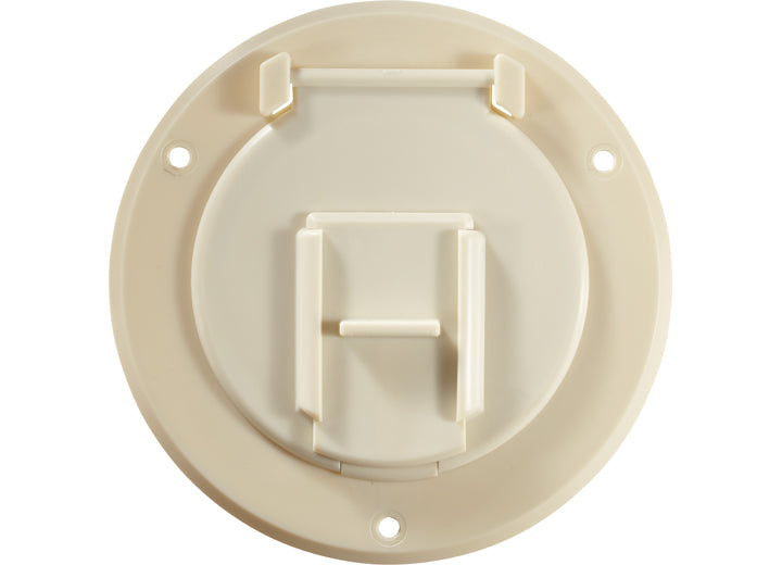 RV Designer BASIC CABLE HATCH, ROUND, COL WHITE -- 4.3IN X 2.3IN (REPLACEABLE LID)