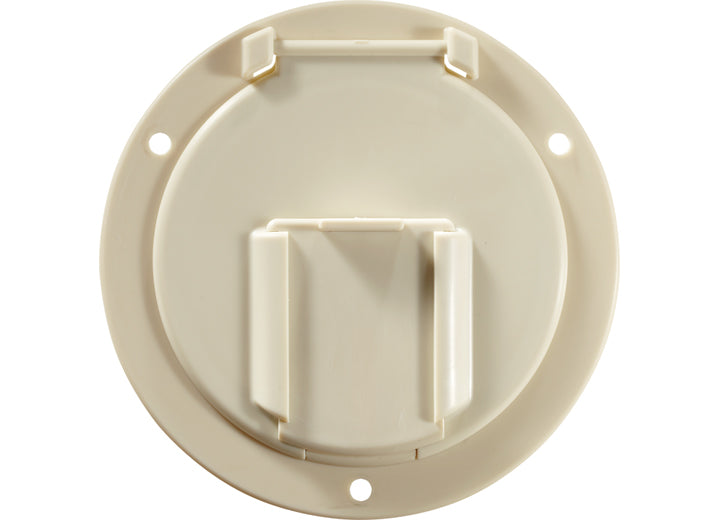 RV Designer LOW PROFILE CABLE HATCH, ROUND, COL WHITE -- 4.6IN X 2.6IN (REPLACEABLE LID)