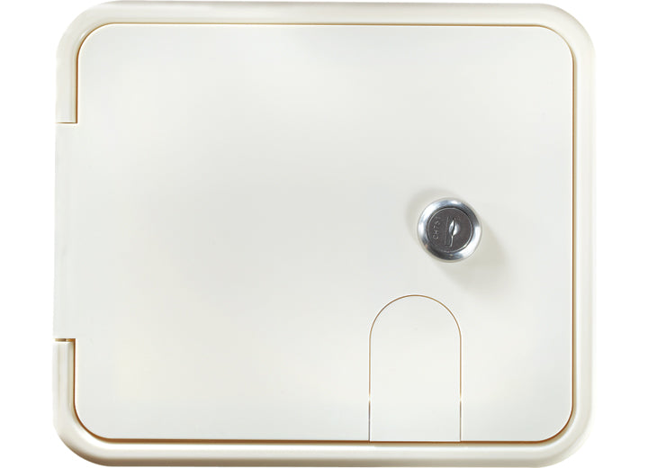RV Designer LOCKING CABLE HATCH, RECTANGULAR, POLAR WHITE -- 7.6IN X 6.5IN X 2IN