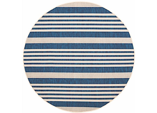 Safavieh Courtyard Collection Outdoor 4'x4' Round Rug - Navy & Beige Stripes