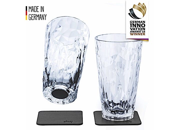 Silwy Drinkware Silwy Magnetic Plastic Longdrink Glass with Metallic Nano-Gel Coaster, 2-Pack - Clear