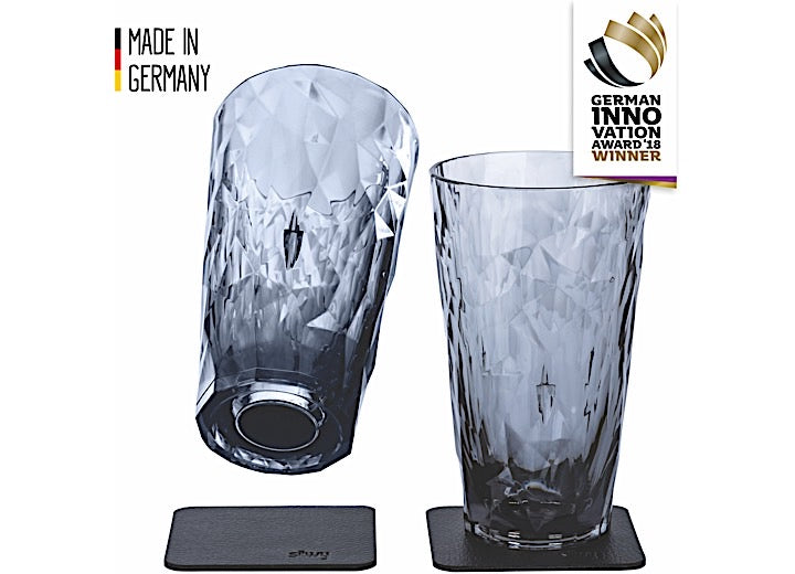 Silwy Drinkware Silwy Magnetic Plastic Longdrink Glass with Metallic Nano-Gel Coaster, 2-Pack - Grey