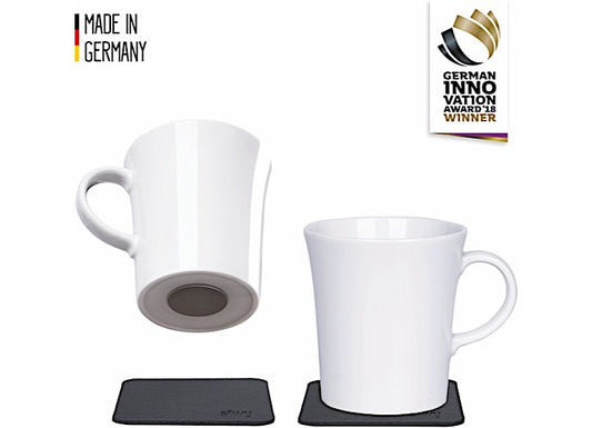 Silwy Drinkware Silwy Magnetic Porcelain Mug with Black Metallic Nano-Gel Coaster, 2-Pack