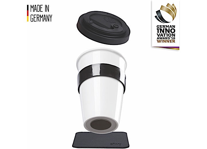 Silwy Drinkware Silwy Magnetic Porcelain To-Go Cup with Band, Lid, & Black Metallic Nano-Gel Coaster, 2-Pack