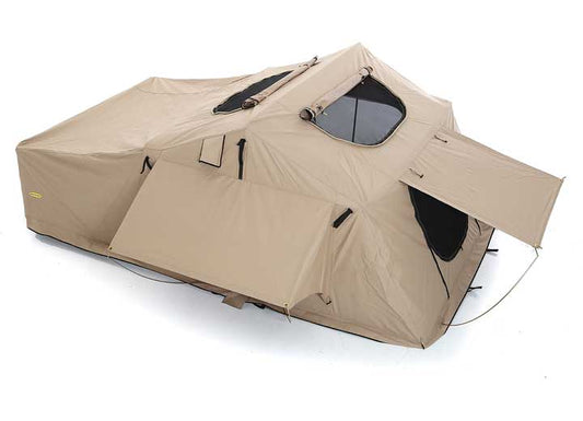 Smittybilt OVERLANDER XL ROOF TOP TENT W/SLIDING LADDER; COYOTE TAN; FOLDER W/BEDDING; 12V SOCKET; SLEEPS 3-4