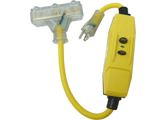 Southwire Company, LLC 12GA SHOCKSHIELD GFCI PROTECTED IN-LINE CORDSET W/3-OUTLETS 2FT, 15-AMP, YELLOW
