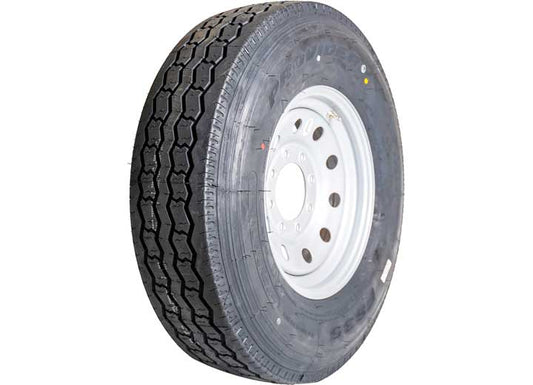 Taskmaster ST235/85R16 14 PLY PROVIDER TRAILER TIRE ON 16X6 8X6.5 SILVER MOD WHEEL, 4.88CB,