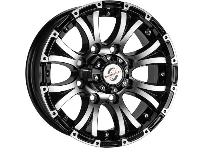 Taskmaster ALUMINUM VIKING HD TRAILER WHEEL 16X6 8X6.5 BLACK MACHINE FACE, LIP & CENTER CAP 4450 LCC