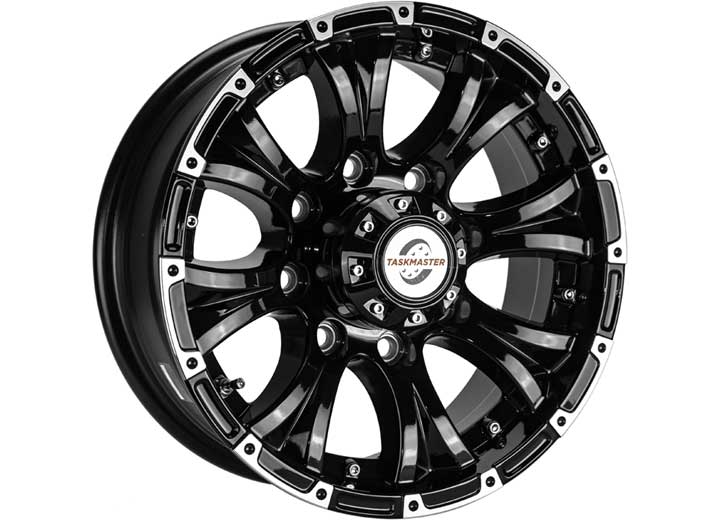Taskmaster ALUMINUM VIKING HD TRAILER WHEEL 16X6 8X6.5 BLACK MACHINE LIP WITH BLACK CENTER CAP 4450 LCC