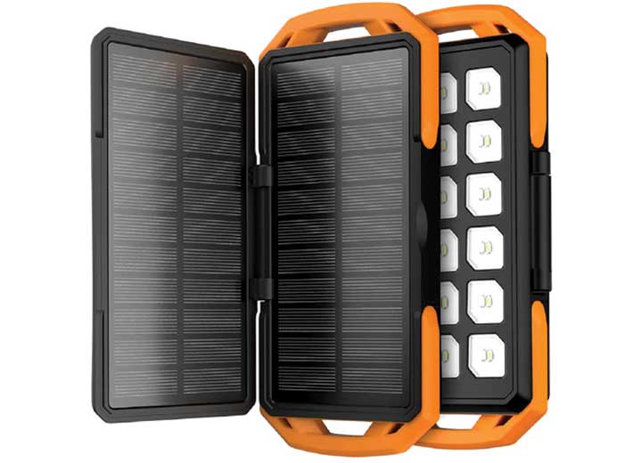 Tough Tested Brand SWITCHBACK LED PANEL LIGHT WITH FLIP OUT DUAL SOLAR PANELS AND 10000MAH BATTERY