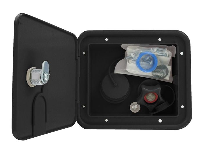Valterra Products LLC GRAVITY/BRASS CITY WATER INLET HATCH, BLACK, CARDED