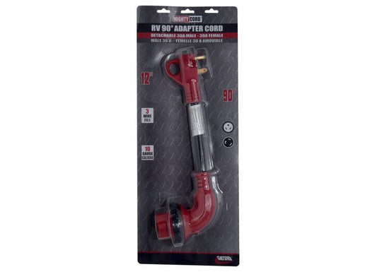 Valterra Products LLC 30AM-30AF 90 DEG LED DETACH ADAPTER CORD, 12 IN, RED, CARDED