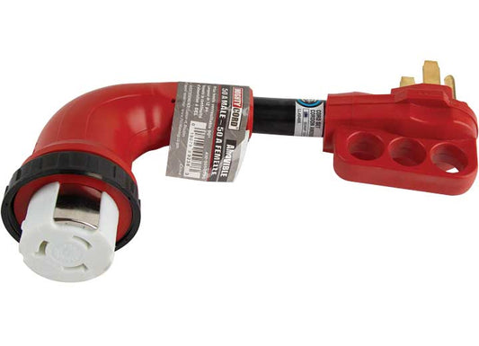 Valterra Products LLC 50AM-50AF 90 DEG LED DETACH ADAPTER CORD, 12", RED, BULK