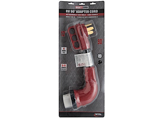 Valterra Products LLC 50AM-50AF 90 DEG LED DETACH ADAPTER CORD, 12 IN, RED, CARDED