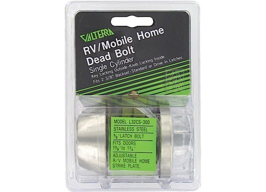 Valterra Products LLC DOOR DEADBOLT, SINGLE CYLINDER, 5/8IN THROW, SS, CLAM SHELL