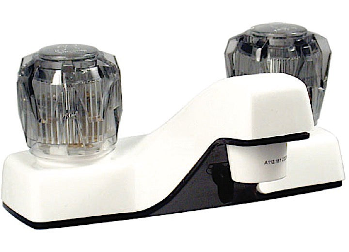 Valterra Products LLC LAVATORY FAUCET, 4IN, 2 SMOKE KNOBS, PLASTIC, WHITE