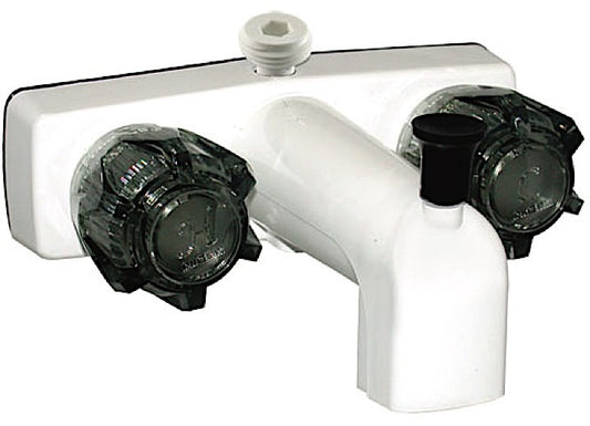 Valterra Products LLC TUB/SHOWER FAUCET, 4IN, 2 SMOKE KNOBS, PLASTIC, WHITE