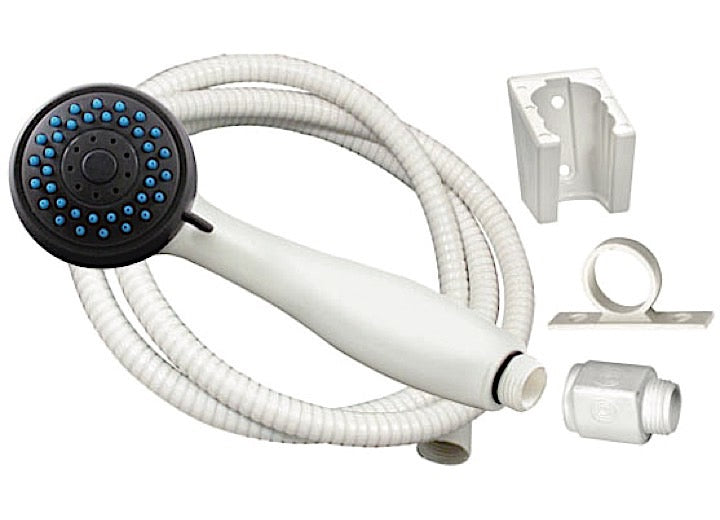 Valterra Products LLC SHOWER HEAD KIT, 3 FUNCTION HANDHELD, FLOW CTRL, 60IN SS HOSE, WHITE