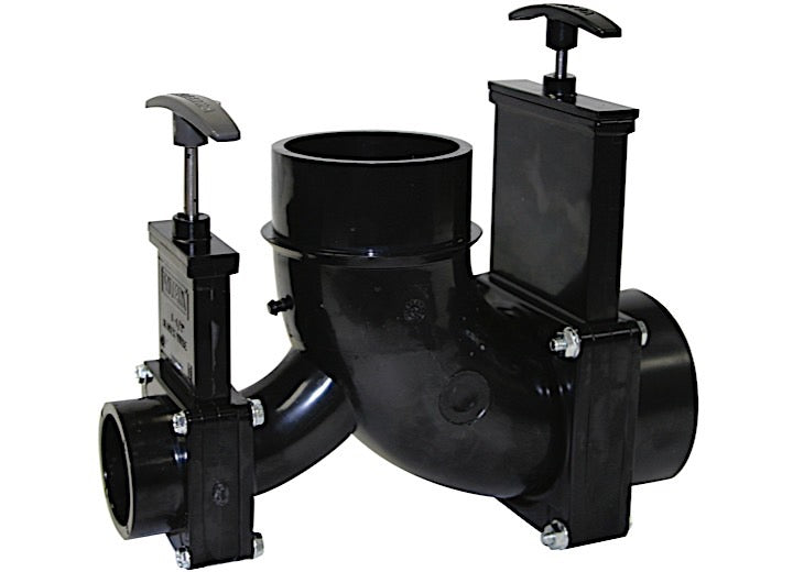 Valterra Products LLC ELL DOUBLE ROTATING VALVE, 3IN HUB X 1-1/2IN HUB X 3IN SPIGOT OUTLET