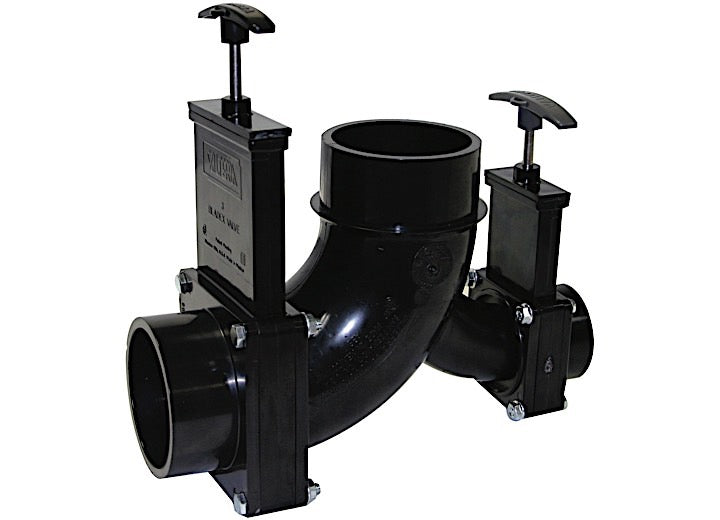 Valterra Products LLC ELL DOUBLE ROTATING VALVE, 3IN SPIGOT X 1-1/2IN HUB X 3IN SPIGOT OUTLET