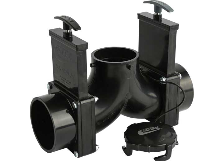 Valterra Products LLC ELL DOUBLE ROTATING VALVE, 3IN HUB X 3IN HUB X 3IN BAYONET CAP