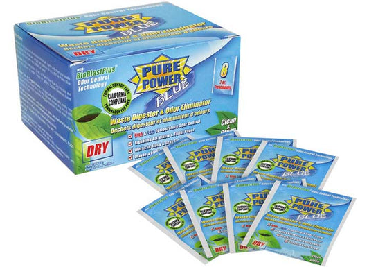 Valterra Products LLC PURE POWER BLUE DRY 2 OZ PACKETS - 8 PER BOX ECO FRIENDLY