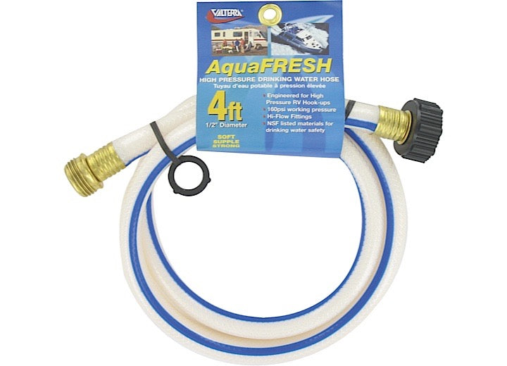 Valterra Products LLC Valterra AquaFRESH High Pressure Drinking Water Hose, 1/2” x 4” – White