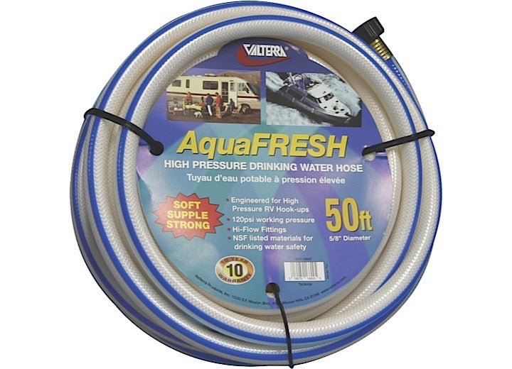 Valterra Products LLC Valterra AquaFRESH High Pressure Drinking Water Hose, 5/8” x 50” – White