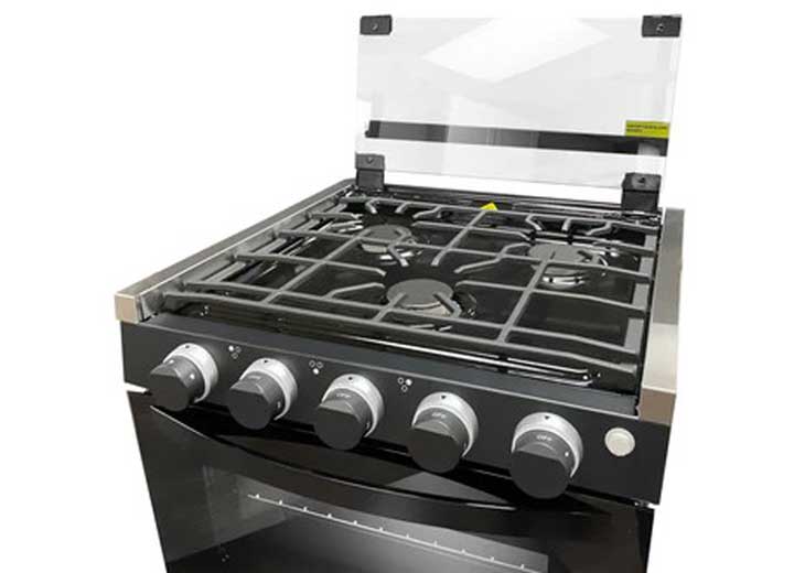 Way Interglobal GREYSTONE 17IN BLACK, 2 IN 1 GAS RANGE, CAST IRON GRATES, GLASS TOP
