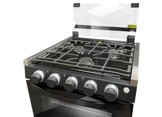 Way Interglobal GREYSTONE 17IN BLACK, 2 IN 1 GAS RANGE, CAST IRON GRATES, GLASS TOP
