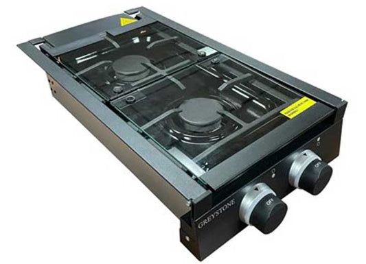 Way Interglobal GREYSTONE 2 BURNER GAS COOKTOP WITH BLUE LED BACK LIT KNOBS AND AUTO IGNITOR