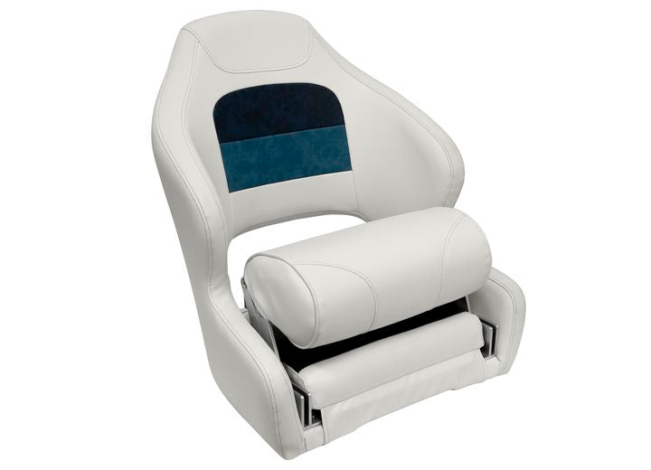 Wise Company WISE 8WD3315 DELUXE SERIES PONTOON BUCKET SEAT W/ FLIP UP BOLSTER - WHITE /  NAVY / BLUE