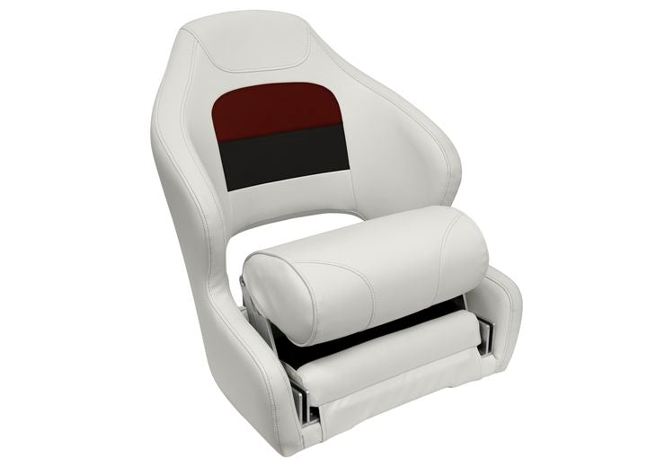 Wise Company WISE 8WD3315 DELUXE SERIES PONTOON BUCKET SEAT W/ FLIP UP BOLSTER - - WHITE /  RED /  CHARCOAL